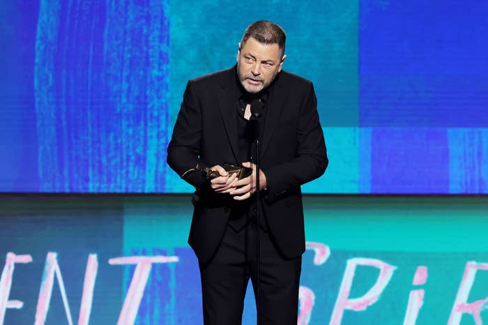 “it’s not a gay story, it’s a love story” — nick offerman just called out anti-gay hate aimed at his “the last of us” character in his acceptance speech at the independent spirit awards