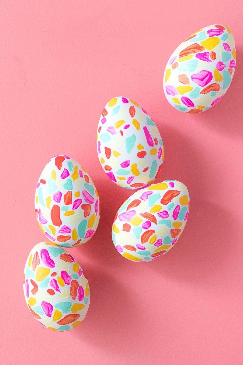 <p>Terrazzo flooring is the inspiration here, and we'd say these eggs do it justice! Bold colors and haphazard dabs of paint bring each egg to life.</p><p><strong>Get the tutorial at <a href="http://www.clubcrafted.com/2018/03/22/diy-terrazzo-easter-eggs/">Club Crafted</a>.</strong></p>