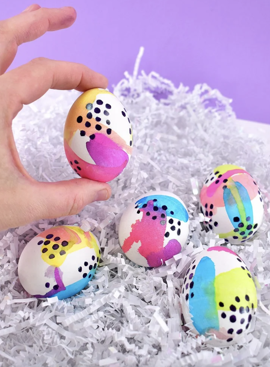 <p>Not only are these eggs extremely fabulous, but they're completely edible, too! Yep! Food coloring and a splash of vodka are all it takes to make a vibrant paint palette for your masterpiece of brush strokes and polka dots. </p><p><strong>Get the tutorial at <a href="https://www.dreamalittlebigger.com/post/abstract-easter-eggs-edible.html">Dream A Little Bigger</a>. </strong></p>
