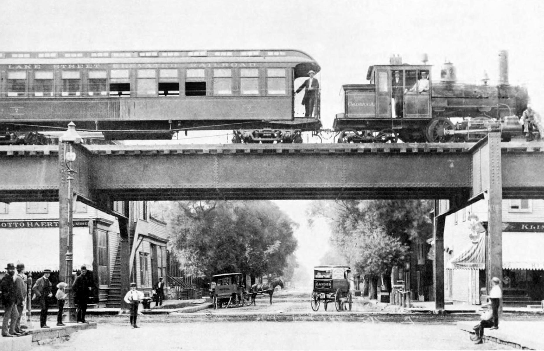 <p>While rail tracks encroached further and further into the Wild West, railways were also taking over the cities of the East Coast, and to keep their urban footprint as small as possible engineers built into the sky. New York’s first elevated railway opened in 1878, and it was joined by Chicago’s first (pictured here) in 1892. Known as 'els,' these raised tracks arrived in Boston in 1901 and in Philadelphia in 1907. The high-rise rails were not to everyone’s tastes, however, and many were later pulled down to be replaced with underground subways.</p>