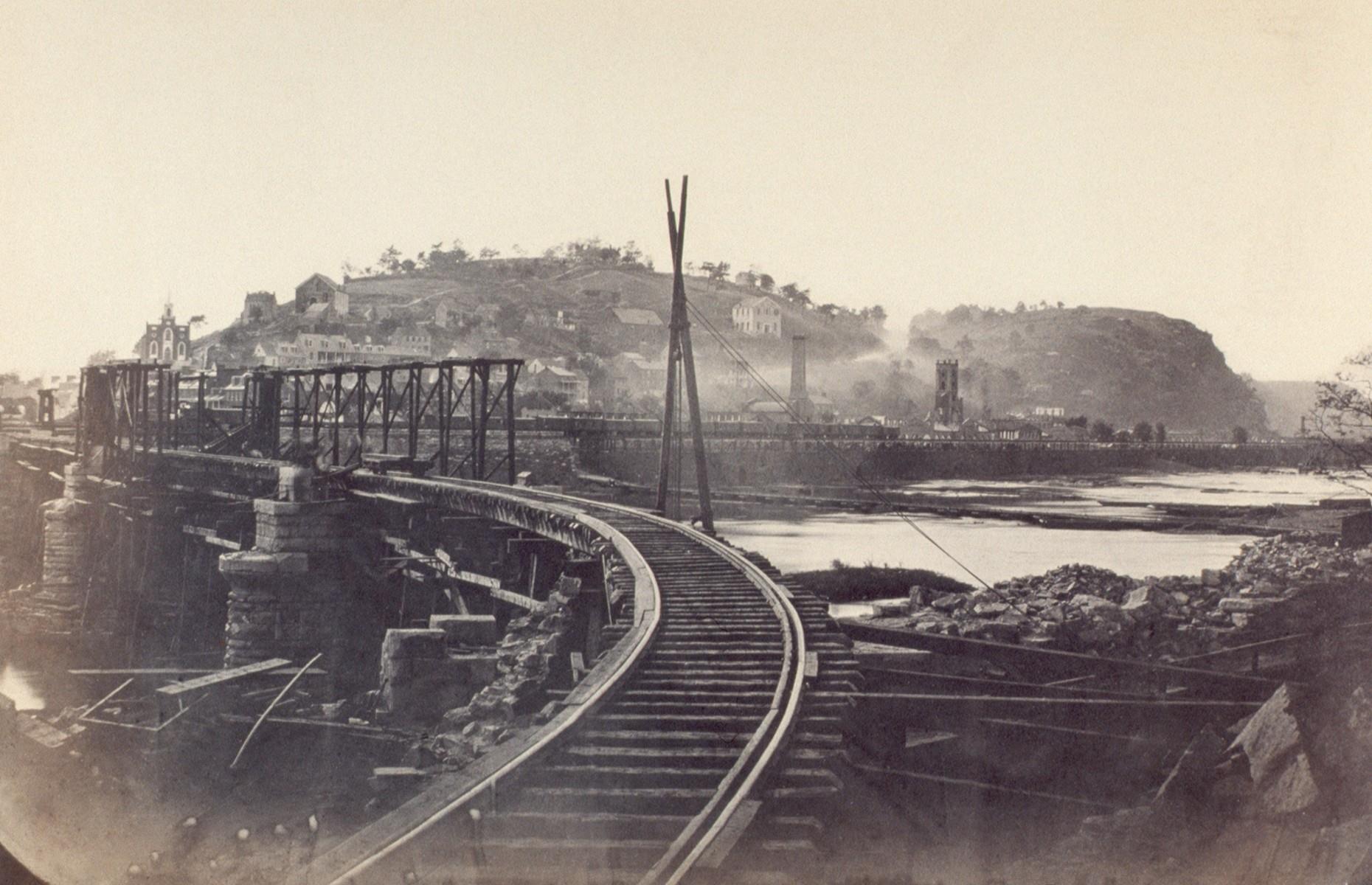 <p>By 1860, the United States had more than 30,000 miles of rails, and when the Civil War broke out it became the world’s first railway war. Trains could rapidly transport troops and supplies to the frontline, so soldiers systematically destroyed rails, bridges and rolling stock to hinder the enemy. The rail line near the federal armory at Harper’s Ferry (pictured here during the war) came under repeated attack.</p>