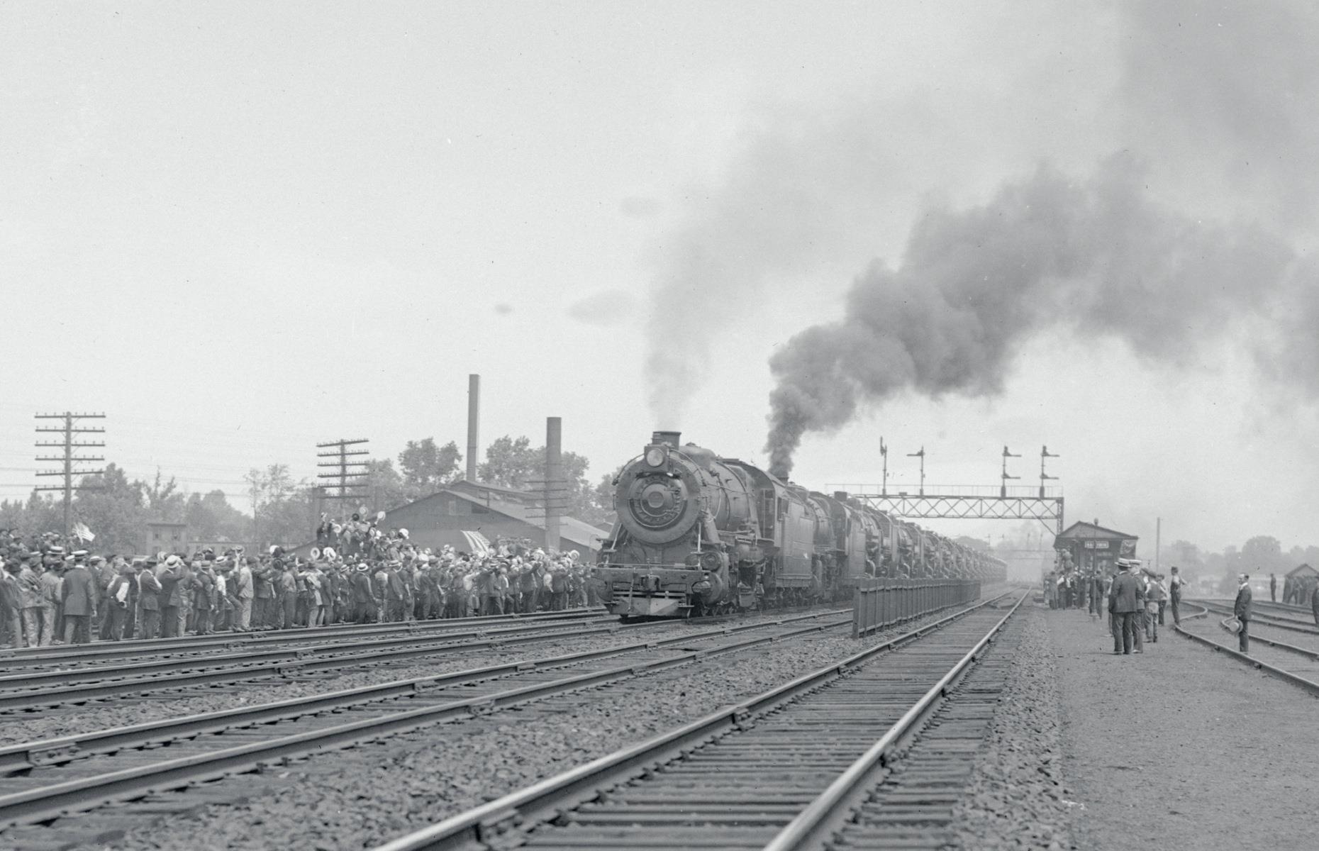 <p>The railway industry didn’t just prop up the American economy by transporting passengers and goods – it employed millions of Americans too, both on the railroads themselves and in allied industries. By 1906 the Baldwin Locomotive Works (pictured here some years later) employed 17,000 people working round-the-clock shifts and had the capacity to produce 2,500 new locomotives a year.</p>