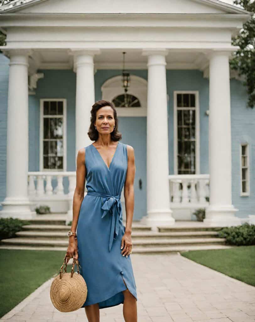 <p>If you’re wondering what’s the secret to timeless elegance in your 50s, wear a wrap dress. They’re not just flattering; they’re downright enchanting, which highlights your curves and celebrates your waistline with easy-peasy grace. </p><p>However, what truly sets them apart? It’s the fabric that cascades and flows over your body, creating an aura of pleasing subtlety. </p>