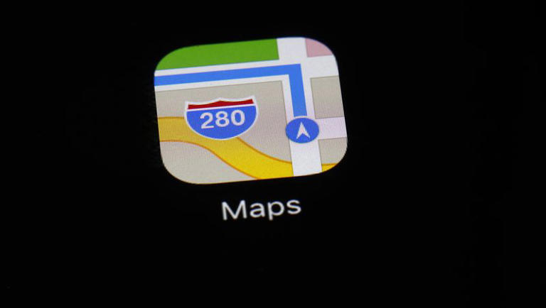 This March 19, 2018 photo shows the Apple Maps app on an iPad in Baltimore.