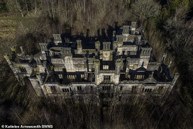 the not-so stately home that time forgot: stunning drone pictures reveal huge 'haunted' mansion that was once owned by a scottish earl and featured in outlander but has sat empty for decades
