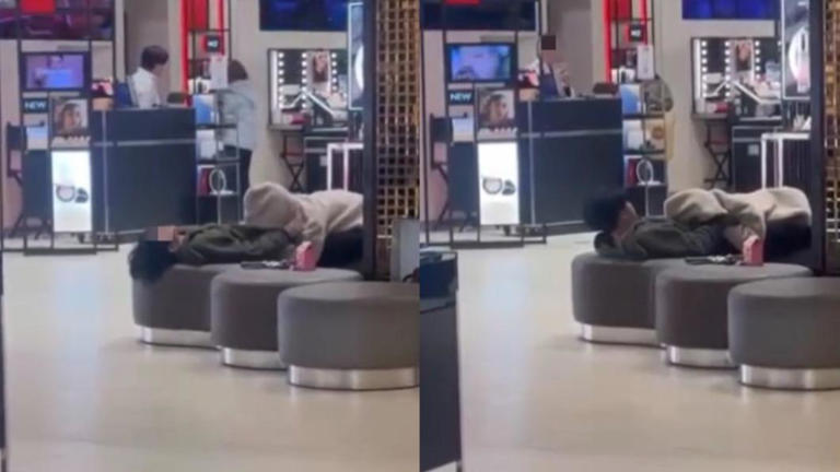 年輕情侶在百貨公司沙發區「來一發」看傻一旁櫃姐。（圖／翻攝自@爆料公社二社　臉書）