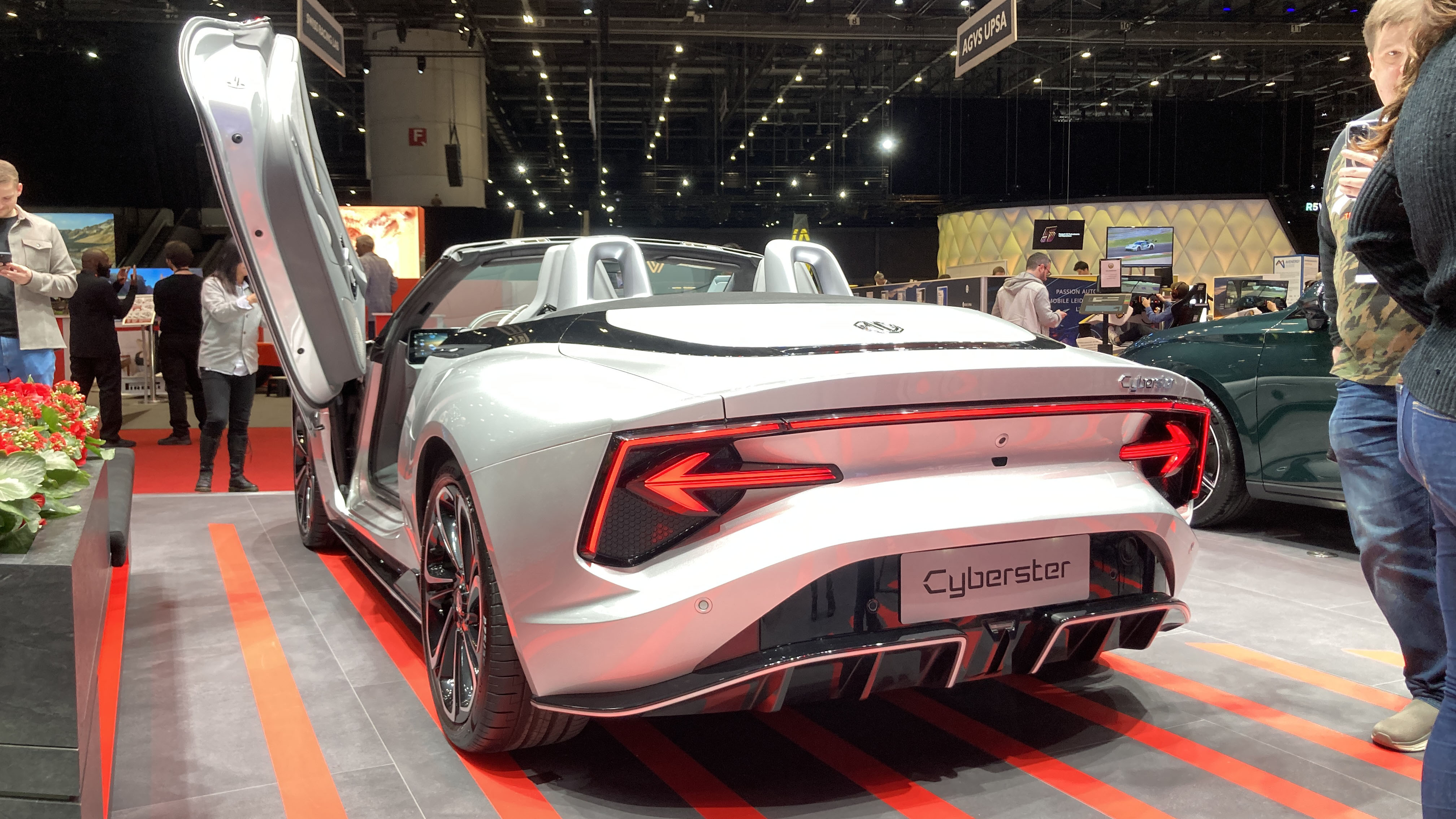 this is the production mg cyberster, complete with powered scissor doors and 510bhp
