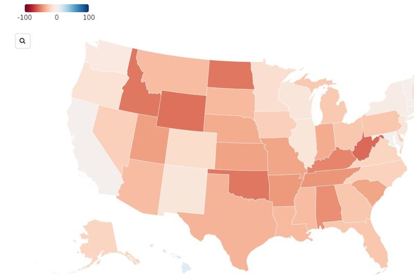 map shows joe biden's approval ratings in every american state with majority disapproving
