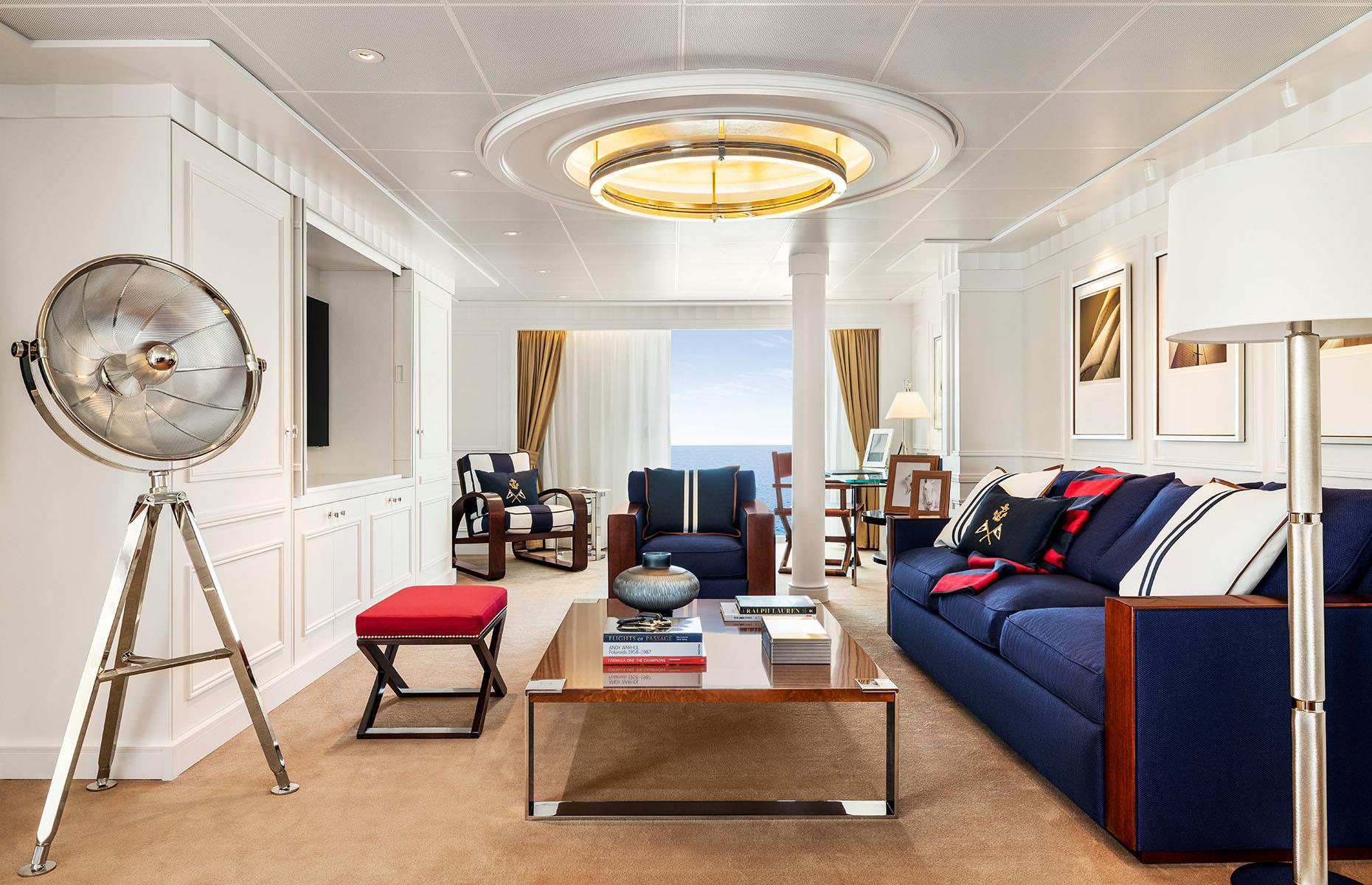 <p>The nautical-themed Owner's Suite is Vista's finest and largest stateroom, at between 2,200 and 2,400-square-feet (204-223sqm). The space includes an office, a lounge area (with cashmere lap blankets, of course), a dining room and a bedroom with its very own fully-fitted dressing room. The suite even has a full-sized stocked bar, where your 24-hour butler can whip you up a cocktail or two. If you're lucky enough to bag yourself one of these premium staterooms, you'll also gain unlimited access to the Aquamar Spa Terrace. </p>