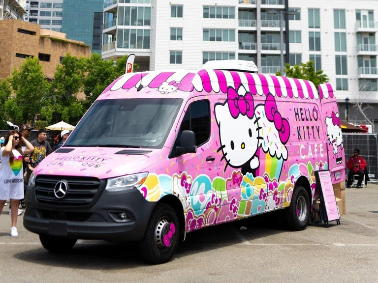 The all-pink cafe on wheels offers exclusive treats and collectibles.