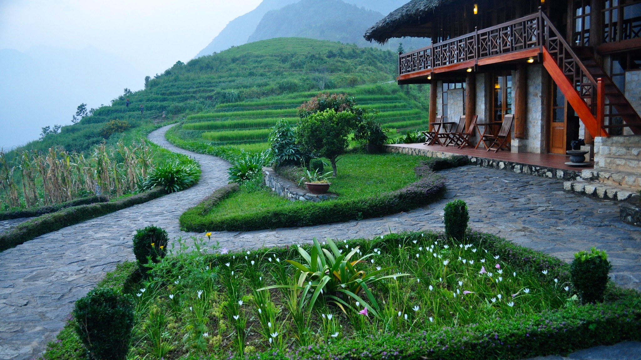 <p>Located in the hills of Vietnam’s Sapa Valley, Topas Ecolodge provides stunning views of the Hoang Lien National Park. This lodge features 33 granite bungalows that overlook beautiful mountain peaks and rice farms. </p>  <p>There’s <strong>no TV or Wi-Fi here</strong>, and the lodge has a top-notch recycling program and reduces food waste by providing leftovers to local livestock. The lodge also uses meat and vegetables from its own farm.</p>