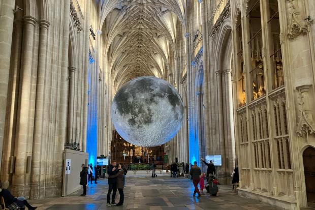 moon comes to winchester - and hundreds of people flock to see it in the cathedral
