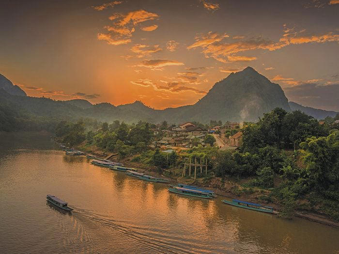 Dusk on the Nam Ou River in northern Laos.
