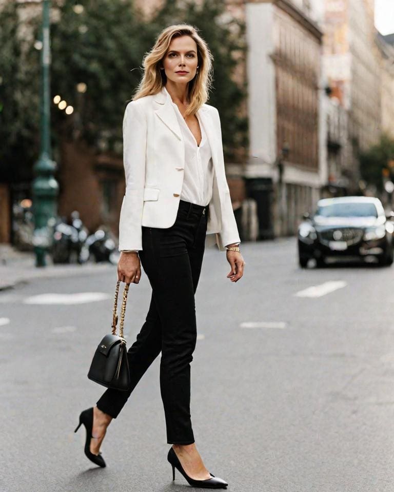 <p>When you add a structured piece such as a white blazer, your outfit will instantly look more elevated. If you are going to the office, throw on a pair of pumps for the more polished look.</p>