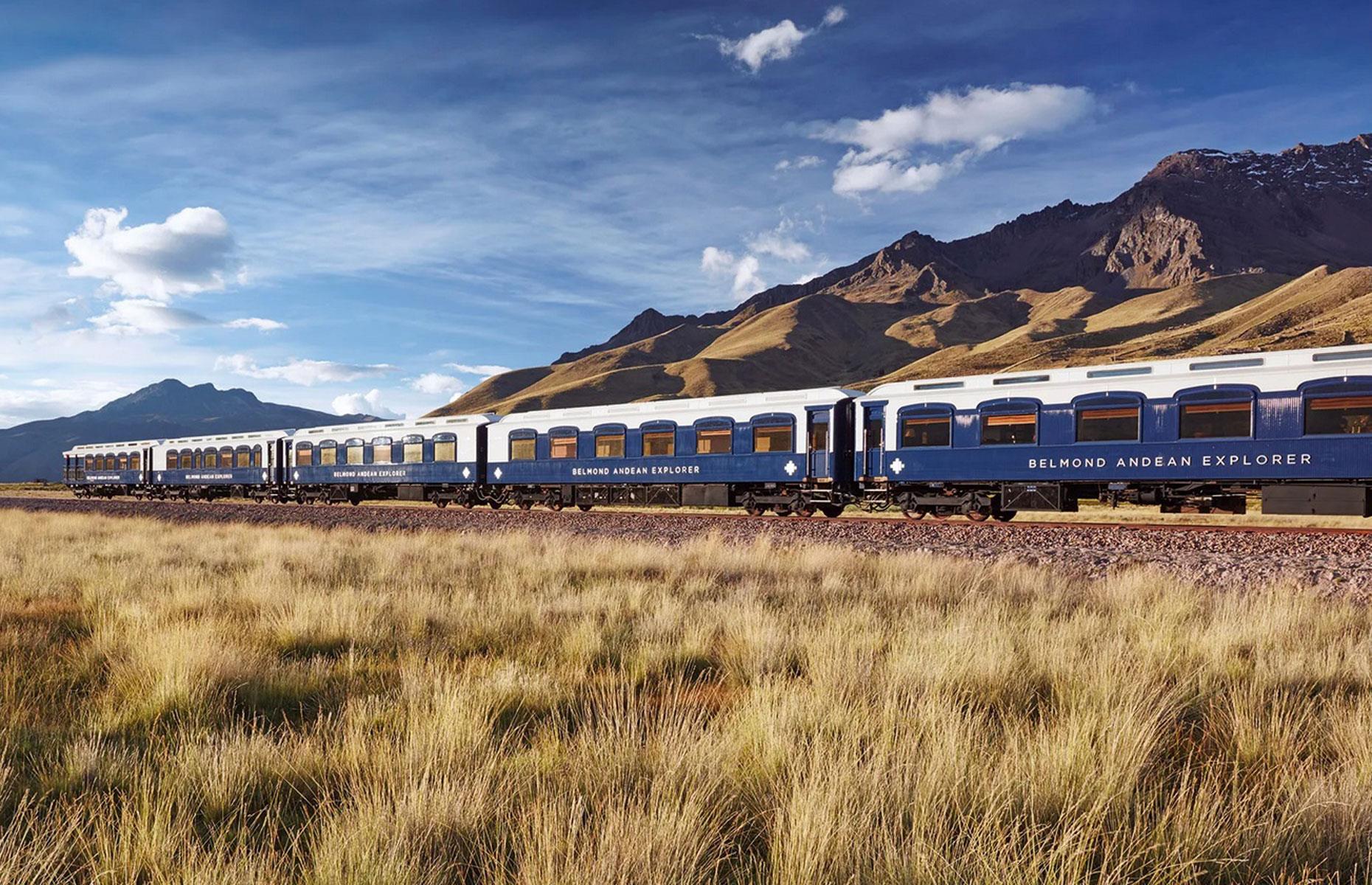 <p>South America's most elegant train, Belmond's <em>Andean Explorer</em> connects the ancient Peruvian cities of Cusco and Arequipa, offering astonishing vistas of the Andes Mountains.</p>  <p>Decorated with furnishings that marry traditional Peruvian style with Art Deco elements, the 16-carriage midnight blue train is a real gem.</p>  <p>Guests are taken on culinary adventures exploring local cuisine in the train's two dining cars. They can also relax with a cocktail in the lounge car or boost their wellbeing in the spa carriage.</p>