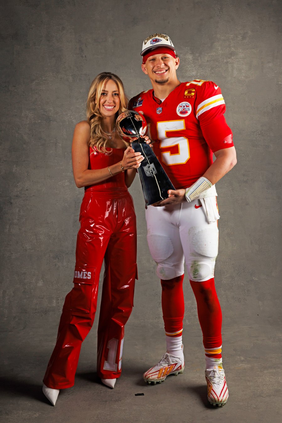 Brittany Mahomes Cheers On Husband Patrick Mahomes In Red Latex Jumpsuit