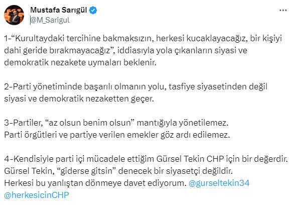 Mustafa Sarıgülden CHP'ye Gürsel Tekin