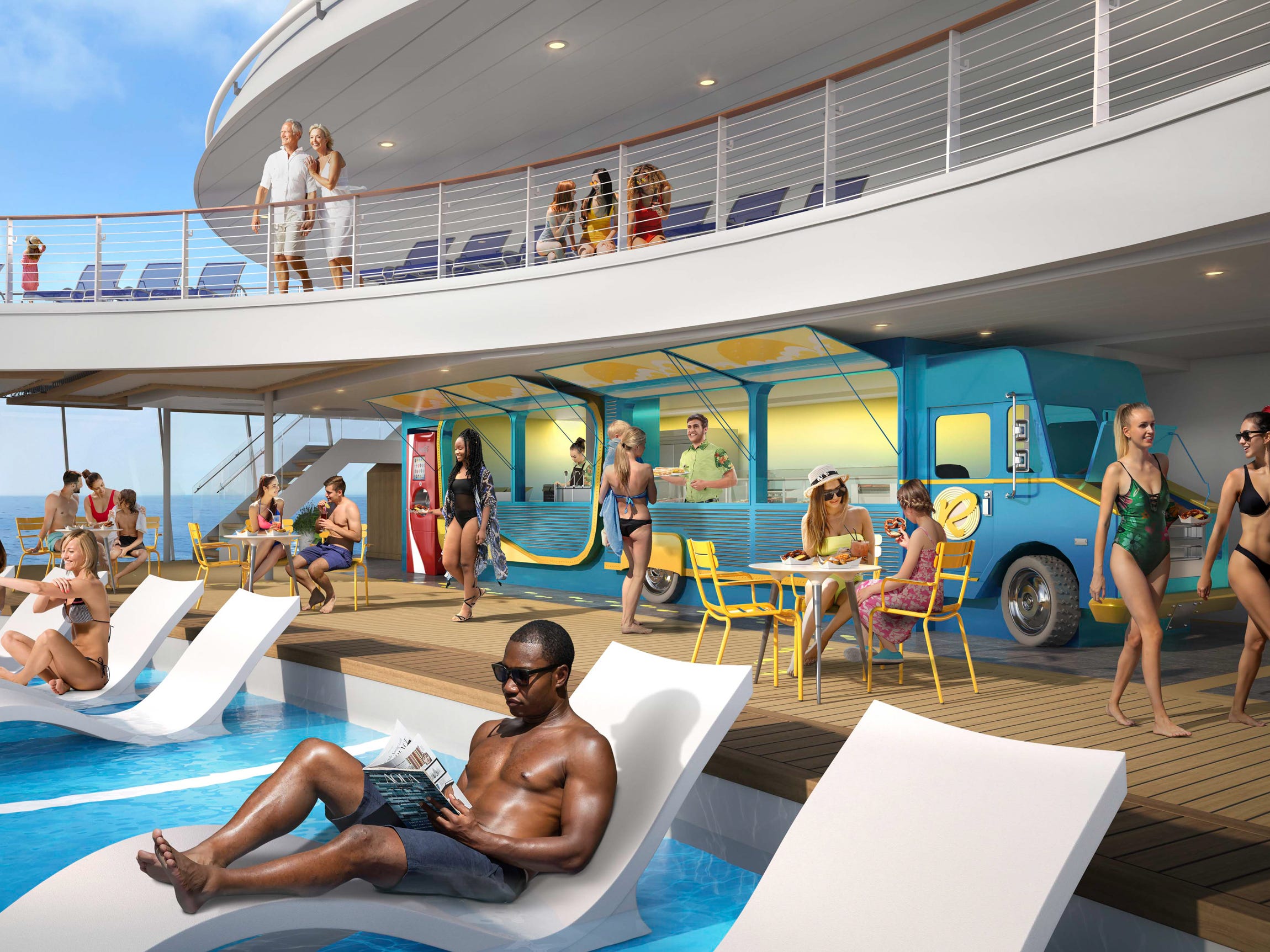 <p>Meanwhile, their parents could grab a bite at what Royal Caribbean is calling a “poolside food truck.”</p><p>We doubt it’ll drive too far.</p><p>Like most cruise ships, the <a href="https://www.businessinsider.com/photos-my-first-cruise-10-years-celebrity-cruises-new-ship-2021-11#i-didnt-have-time-to-go-for-a-swim-but-i-could-definitely-picture-myself-lounging-around-the-multiple-pools-especially-the-adults-only-solarium-for-a-couple-of-hours-20">Solarium</a> will serve as these parents’ adult-only haven when they need some time by a pool and away from their nagging children.</p>