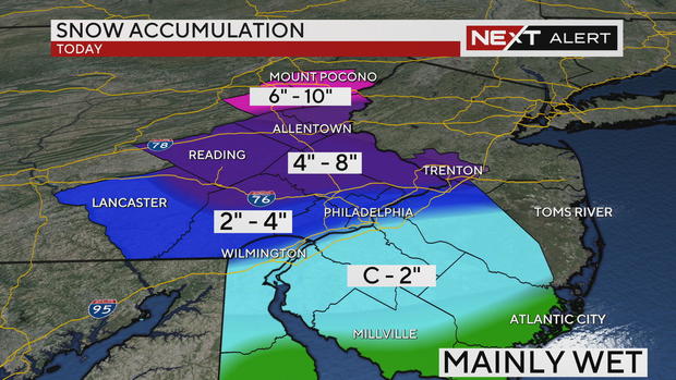 philadelphia weather: rain changes to snow tuesday am, 8+ inches possible in the poconos