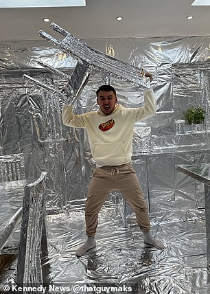 moment horrified mother returns from holiday to find her son has covered their house in 900 metres of tinfoil in £225 prank