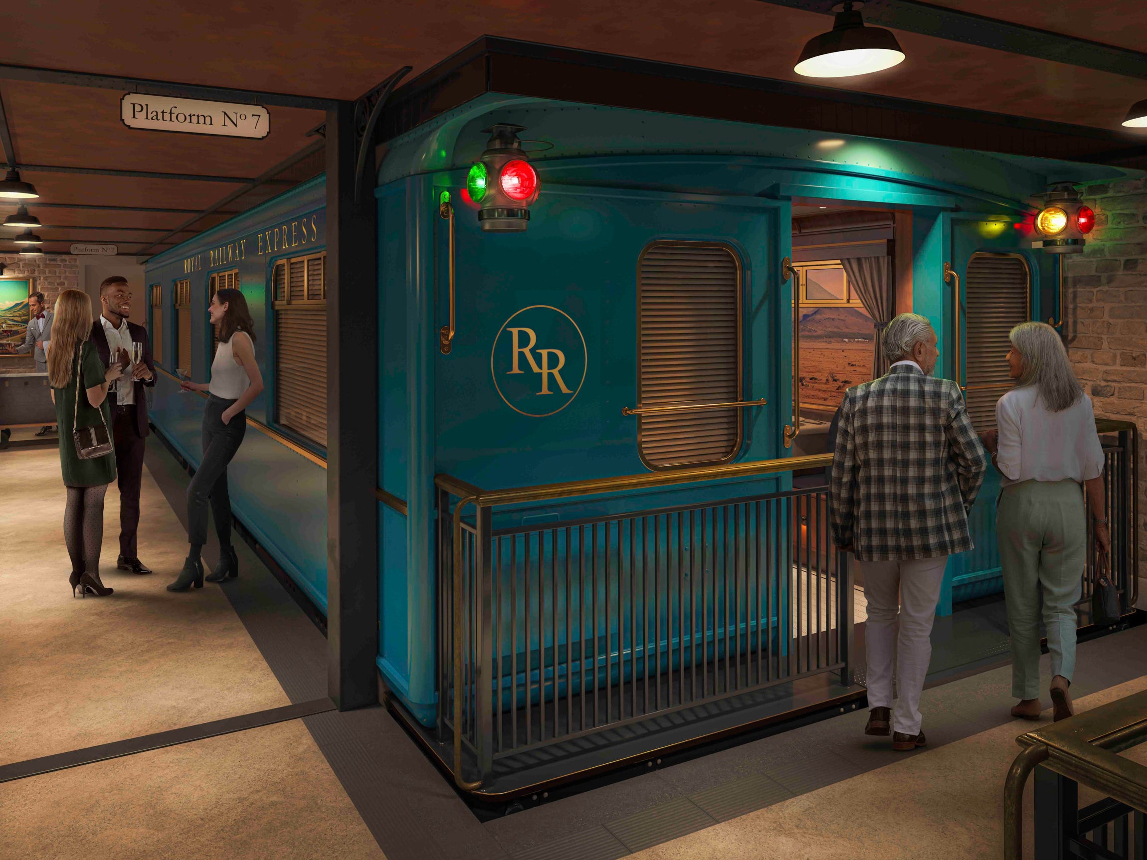 <p>Royal Caribbean hasn't revealed much about the new Royal Railway restaurant but said the dining experience will use tech "to travel to any place and time."</p>