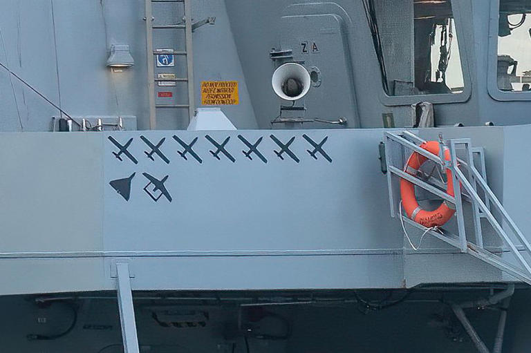 British warship sports fresh 'kill marks' after shooting down hostile ...