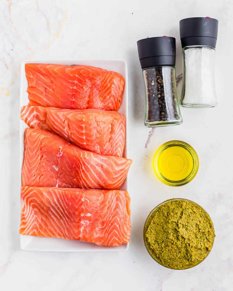 5-Ingredient Baked Pesto Salmon Saves Weeknight Cooking!
