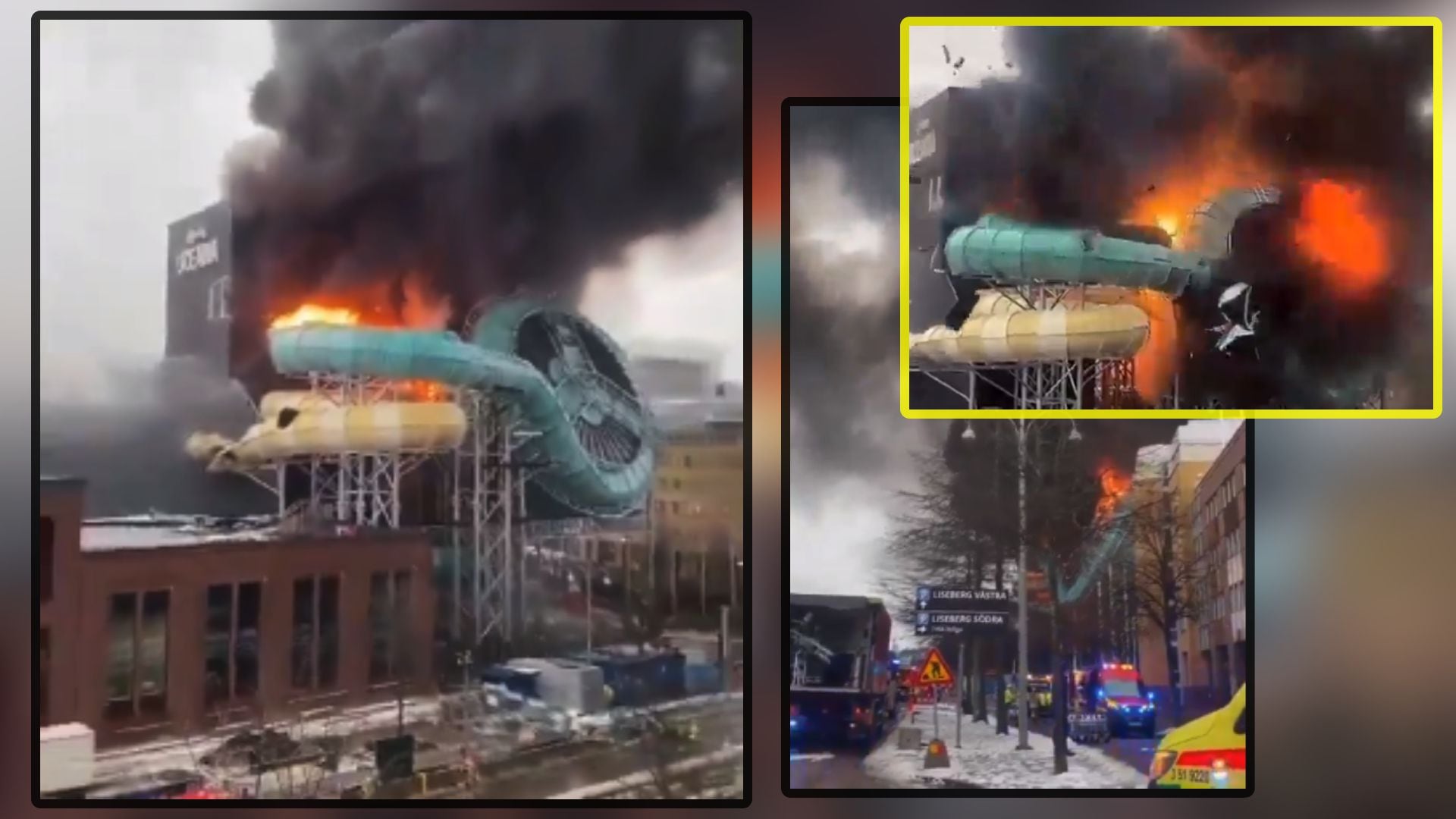 video: explosión en parque acuático desata colosal incendio en varias atracciones en suecia