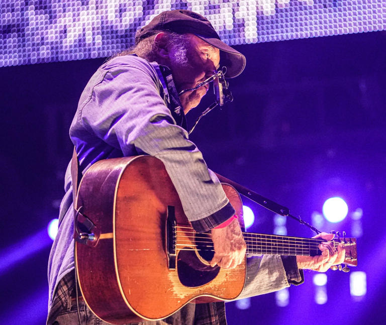 Neil Young performs at Farm Aid 2023 on Saturday, Sept. 23, 2023, at Ruoff Music Center in Noblesville Ind.