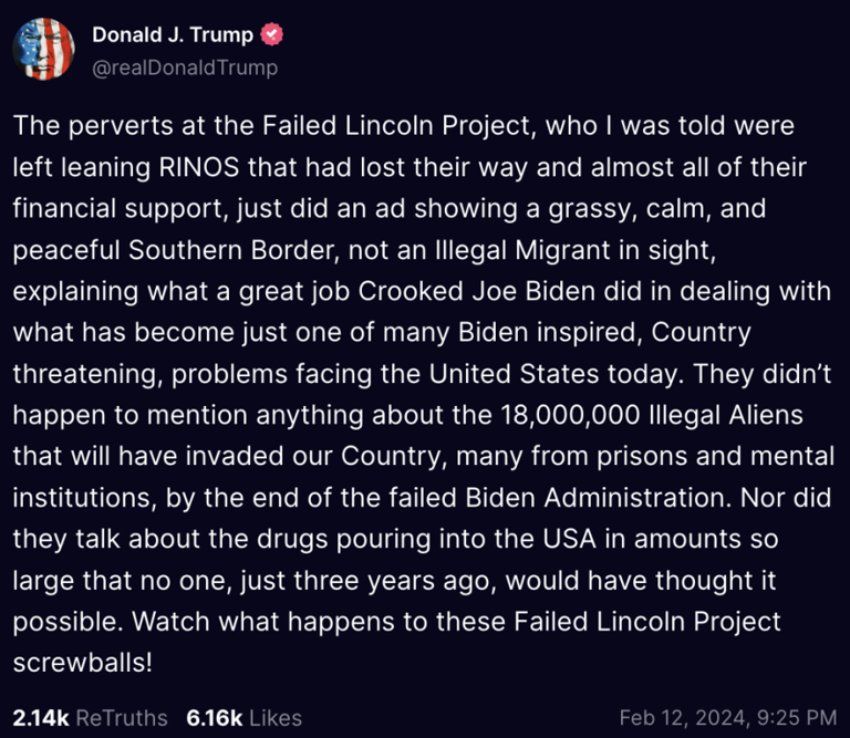 Trump responds to Lincoln Project ad Truth Social