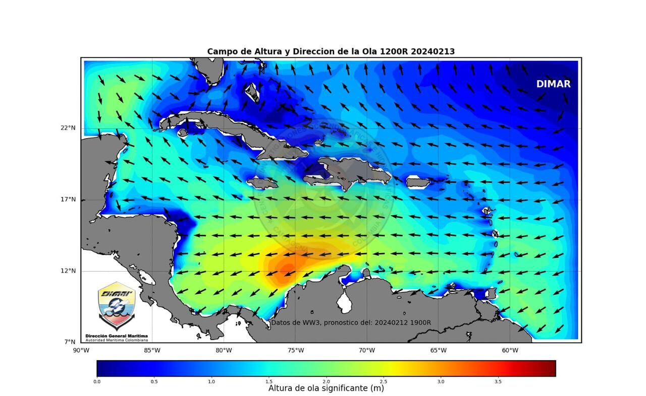 fuertes vientos y olas de hasta 3.5 metros se prevén sobre la cuenca del caribe colombiano