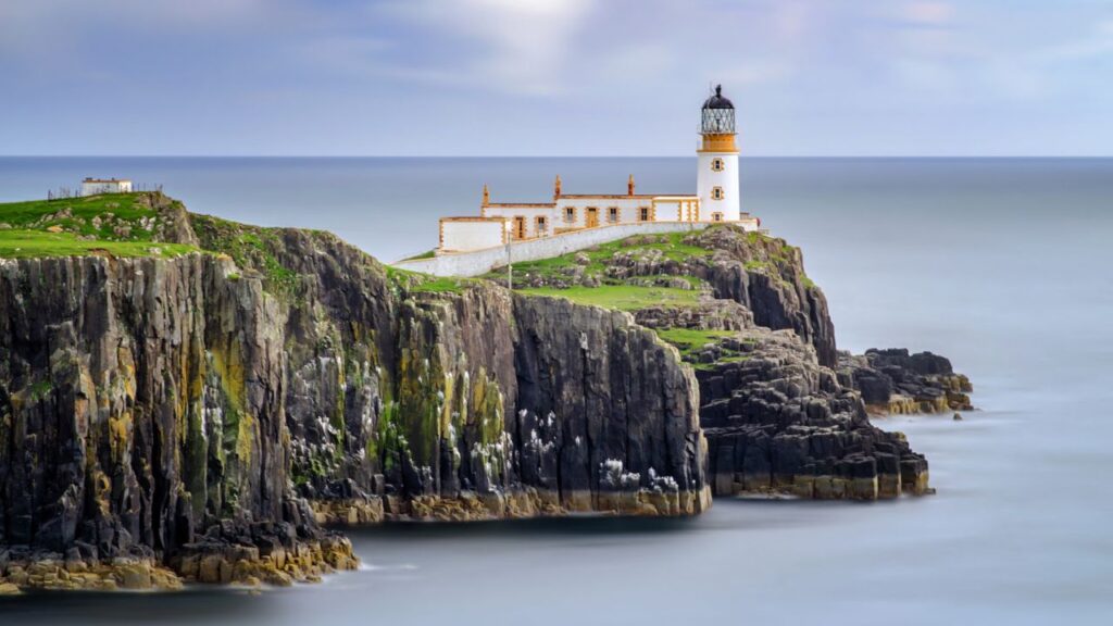 <p><span>Neist Point is one of the </span><a href="https://www.acouplescalling.com/places-to-visit-isle-of-skye/"><span>best places to visit on Skye</span></a><span>! Here, you’ll find the Neist Point Lighthouse on the island’s most Western tip. This lighthouse has been around since 1909 and is surrounded by some of Skye’s most rugged landscapes. </span></p><p><span>The walk down to the lighthouse takes around 45 minutes, or you can admire the views near the parking lot. If you’re lucky, you might be able to spot marine life here, with basking sharks and whales known to make an appearance off the coast. </span></p>