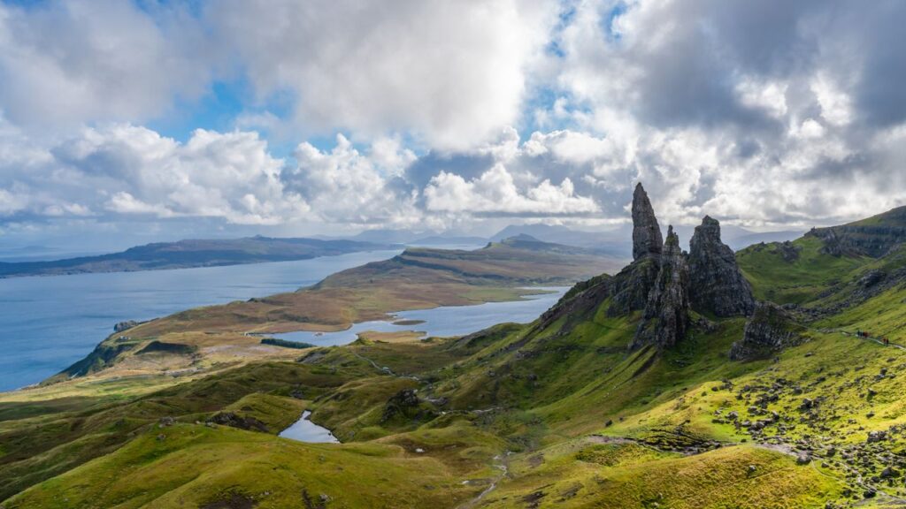 <p><span>The Old Man of Storr is a must for any </span><a href="https://www.acouplescalling.com/isle-of-skye-itinerary/"><span>Isle of Skye itinerary</span></a><span>. It’s a unique rock formation found on the Trotternish Peninsula, and you can hike to the top of it. It’s a 3.8 km (2.4 miles) return hike from the parking lot, which takes an average of 1.5 hours. However, you don’t want to restrict yourself on time, as you’ll be treated to epic views of the Sound of Raasay. Make sure you do the hike on a clear day.</span></p>