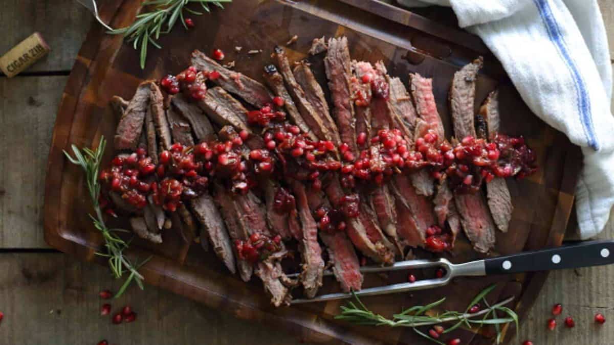 <p>Pomegranate flank steak is a flavorful and festive option for your Valentine’s dinner. Its tangy sweetness and easy preparation make it a standout choice for a special night. This dish is all about adding a unique touch to your dinner without the hassle. Enjoy this straightforward, flavorful recipe for a memorable evening.<br><strong>Get the Recipe: </strong><a href="https://www.runningtothekitchen.com/pomegranate-flank-steak/?utm_source=msn&utm_medium=page&utm_campaign=msn">Pomegranate Flank Steak</a></p>