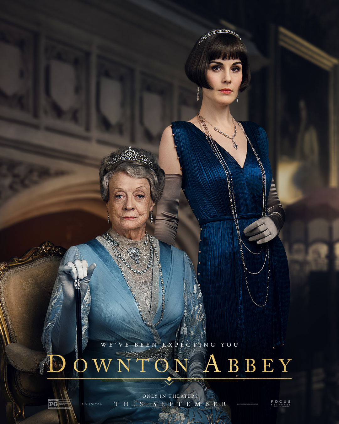 <p>In the film, Maggie Smith (who plays the Dowager Countess of Grantham) wore a light blue gown topped with a magnificent antique foliate tiara set with 16.5 carats of old-brilliant-cut diamonds. "The dowager's tiaras had a certain number of carats to give them the weight you would expect from the head of the household," costumer designer Anna Mary Scott Robbins told <a href="https://www.tatler.com/article/anna-robbins-downton-abbey-costume-designer-interview">Tatler</a>. Lady Mary (<a href="https://www.wonderwall.com/celebrity/profiles/overview/michelle-dockery-1488.article">Michelle Dockery</a>) accessorized her Prussian blue gown seen here with an incredible yet very different diamond headpiece. "I try to match the tiaras with the color, delicacy or boldness of the material or the design of a dress," the costume designer explained to Tatler. "Lady Mary's tiaras were quite art-deco with slightly more angular-cut diamonds."</p>