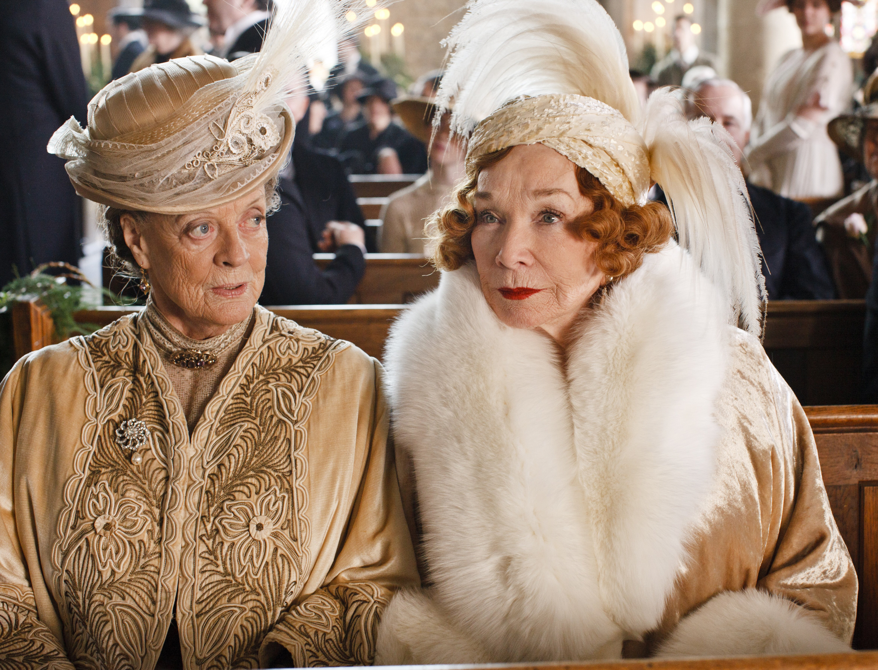 <p>Maggie Smith's Violet Crawley, Dowager Countess of Grantham and Shirley MacLaine's Martha Levinson -- Cora Crawley's American mother -- went head to head with their wedding day fashion at Lady Mary's nuptials during season 3 of "Downton Abbey" in 2012.</p>