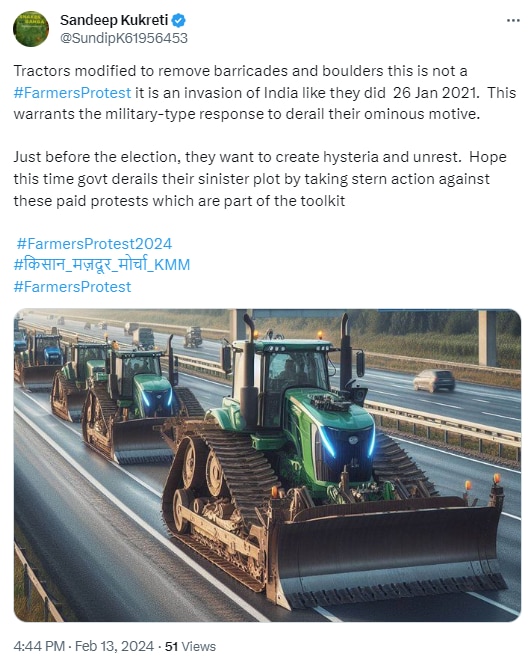 fact check: ai-generated image viral as modified tractors being used in farmers' protests
