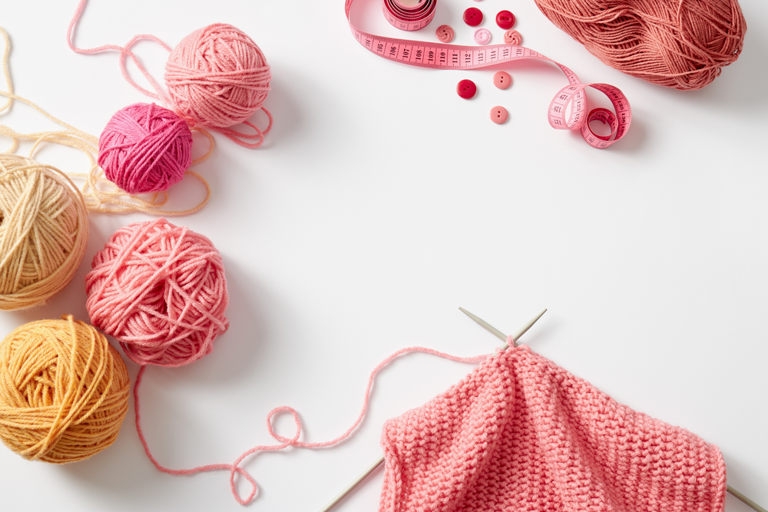 buttons, balls of yarn, and knitting needles