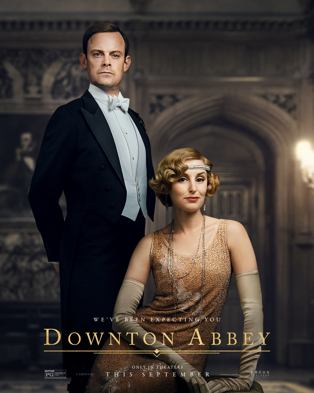 <p>In the film, Laura Carmichael's Lady Edith, the new Marchioness of Hexham, looked like the cat who got the cream after marrying to Bertie Pelham, 7th Marquess of Hexham (played by Harry Hadden-Paton) -- a move that meant she outranked all the women in her family (even her mother!). Her wardrobe -- including this gorgeous peach-hued beaded dress and gold, pearl and diamond accessories -- reflected her newfound joy following years of drama and heartbreak. "I tended to find original pieces that would usually fit Laura Carmichael like a dream," costume designer Anna Mary Scott Robbins told <a href="https://fashionista.com/2019/09/downton-abbey-movie-costumes">Fashionista</a>. "The thing about Edith is that she's always complicated and she blossomed in series six. Her fashion blossoms as much as her personal life. I wanted to take that on into the film, because she's found herself."</p>