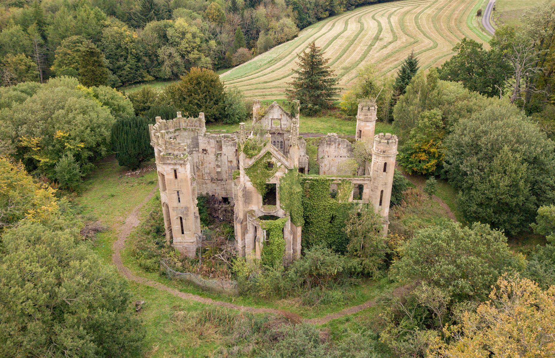 <p>Built in 1819 for the Lockhart of Castlehill family, Cambusnethan House in North Lanarkshire, Scotland, is one of the last remaining examples of a neo-Gothic mansion in the country.</p>  <p>The remains sit nestled in a grove of picturesque trees which was once the site of a Norman tower.</p>