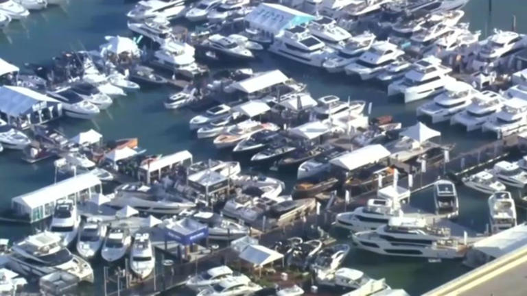 Aerial view of the Miami International Boat Show on Feb. 14, 2024.