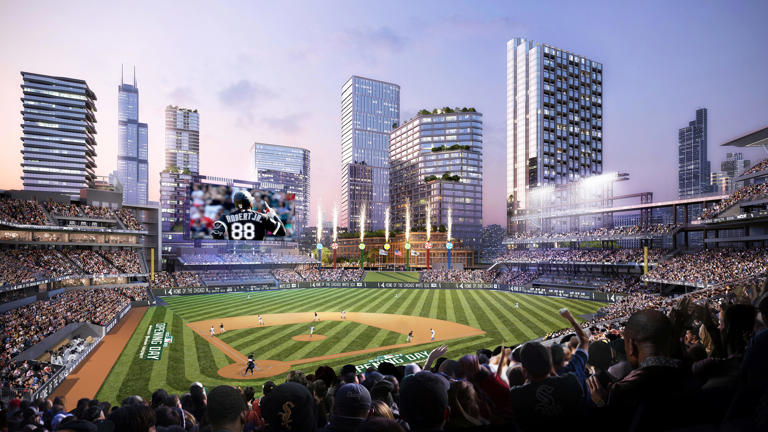 This is a conceptual rendering of a proposed new ballpark for the White Sox, which would replace Guaranteed Field, where the team plays now.