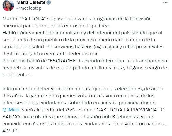 “martín ‘ya llora’”: diputada libertaria apuntó contra el gobernador de córdoba tras la discusión con milei