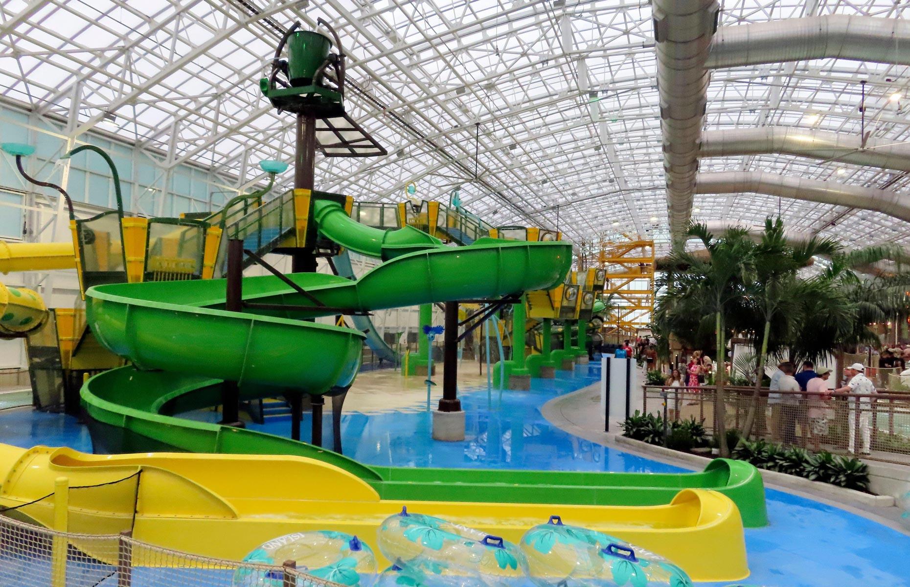 <p>Island Waterpark, which opened last year on the Atlantic City Boardwalk, is the world’s largest indoor beachfront waterpark and features 11 slides. Expect sharp turns on The Electric Eel, Sonic Serpent and Barracuda Blaster tube slides or head to Slide Island, which features five water slides suitable for younger guests. Spanning 120,000 square feet (111,48sqm), there's room for everyone and its indoor location means it's always warm and sunny.</p>