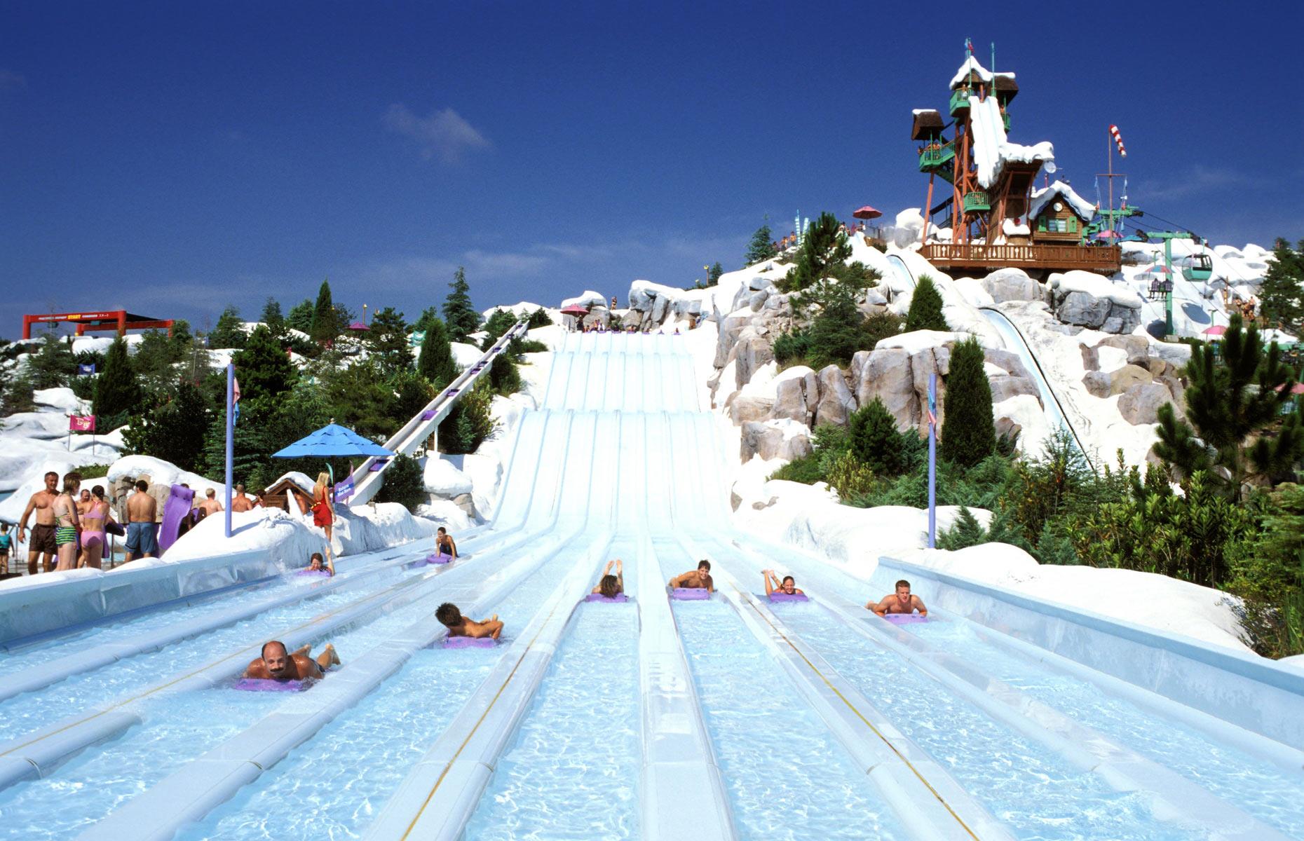 <p>Another Floridian offering and one of the USA's most popular waterparks, Blizzard Beach – Typhoon Lagoon’s sister attraction at Walt Disney World – mixes its frozen landscape with huge slides, a lazy river and a white-water rafting experience for large groups. Summit Plummet is one of the tallest and fastest freefall body slides, but more sedate offerings include a polar-themed wonderland for younger children and a wading pool complete with Disney Frozen character statues.</p>