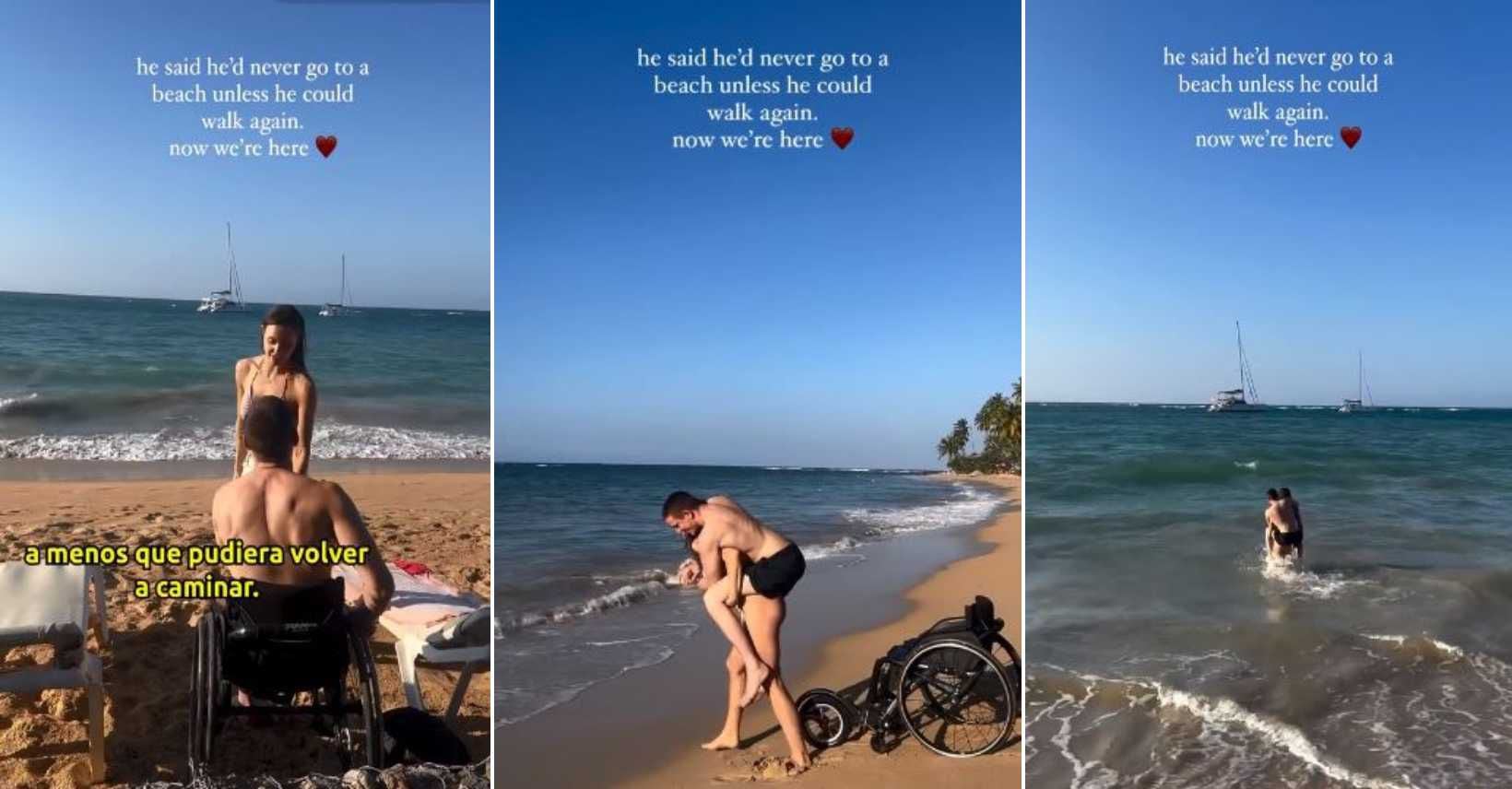 video: joven lleva a su novio en silla de ruedas a la playa por primera vez y conmueve a las redes sociales