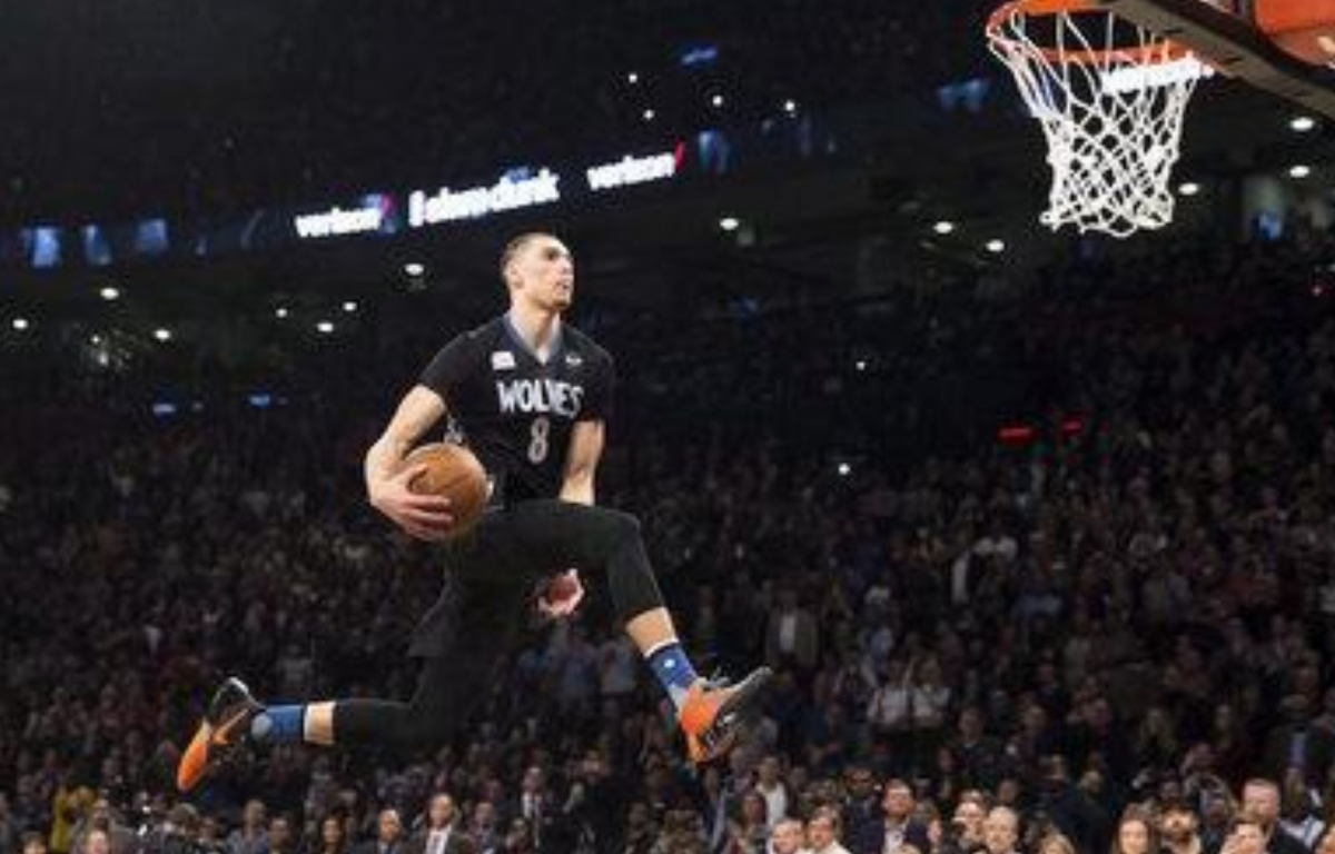 <p>Zach LaVine took off from the ground, smoothly maneuvering the ball between his legs mid-air before emphatically finishing with a thunderous dunk, showcasing his exceptional skill and creativity.</p>
