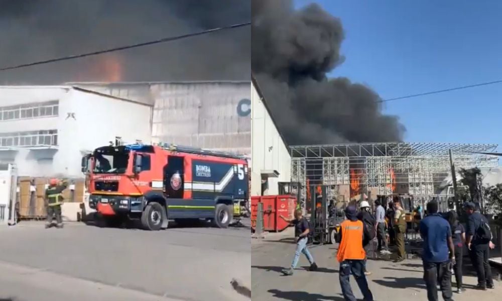 voraz incendio afecta a bodegas de empresa en lampa: varias compañías de bomberos combaten las llamas