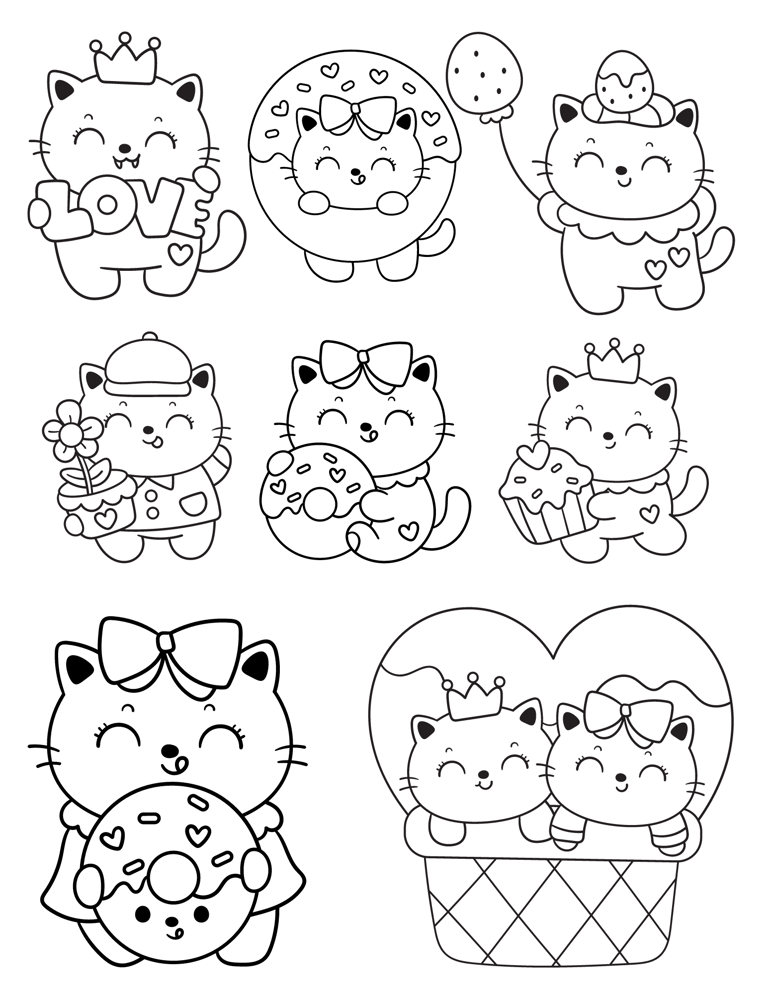 14 Cute Kawaii Cat Coloring Pages