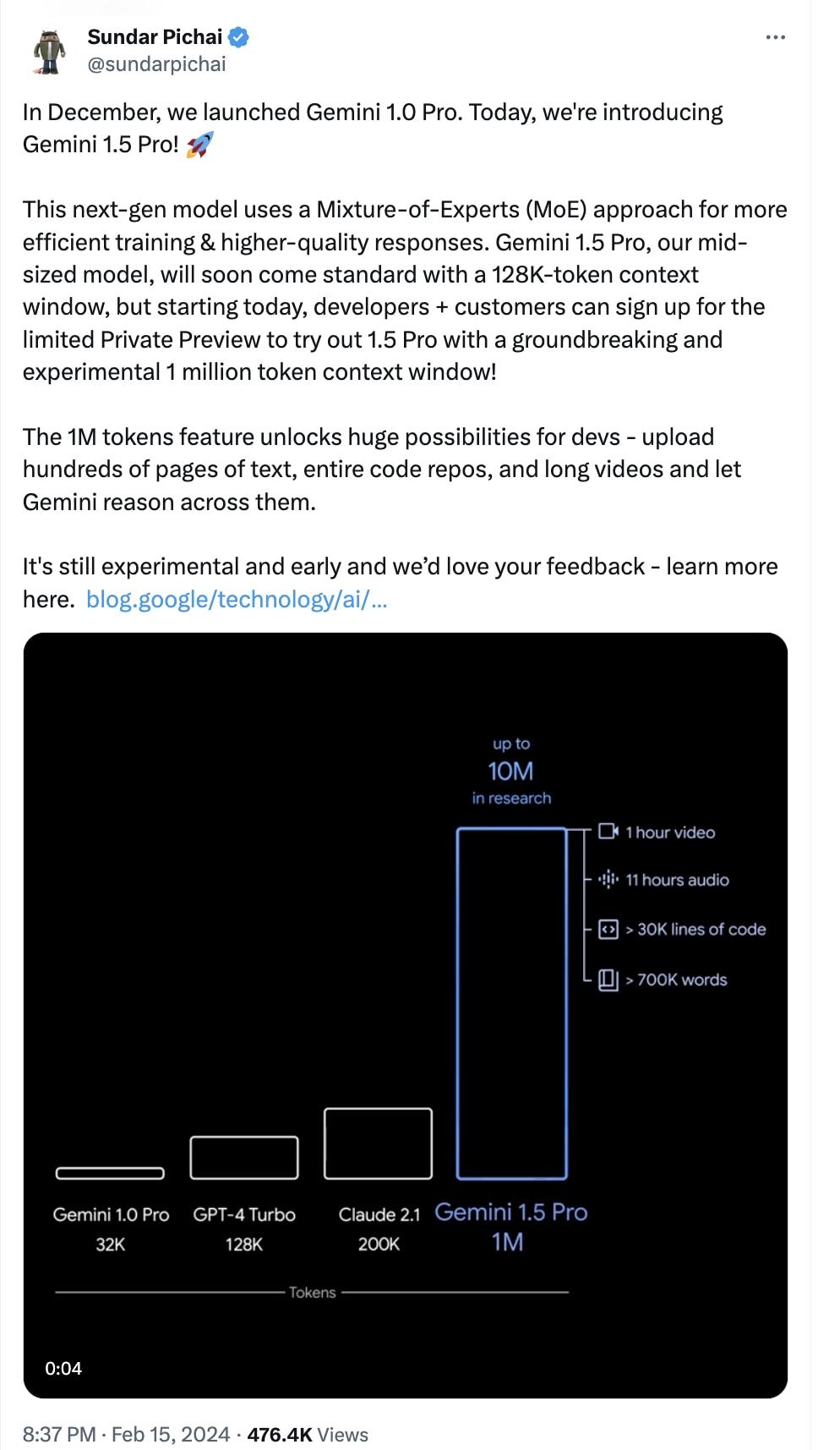 Google CEO Sundar Pichai Shows Off Capabilities Of Next-gen Gemini 1.5 ...